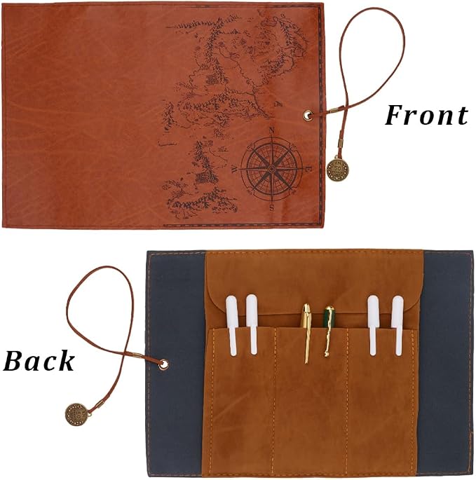 GORGECRAFT Canvas PU Leather Pencil Bag Strap Vintage Treasure Map Compass - Image 6