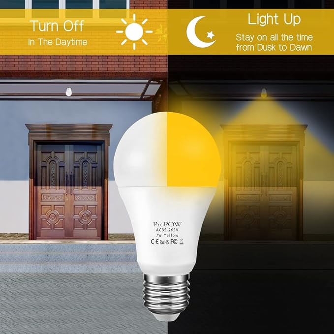 Yellow Bug Light Bulbs, Dusk to Dawn, 7W LED, 40W Equivalent, Smart Auto on/Off - Image 3