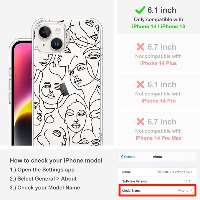 MOSNOVO for iPhone 13/14 Case | Military Grade 6.6ft Drop Tested | Clear - Image 2