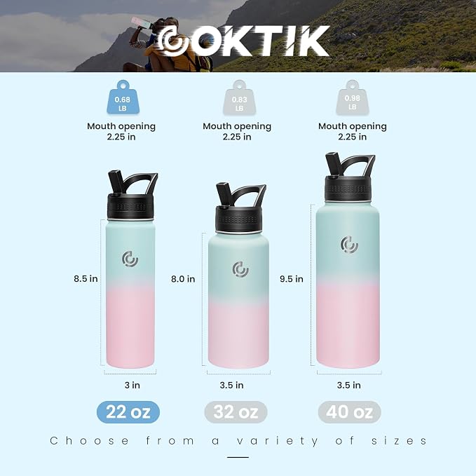 COKTIK 22oz Sports Water Bottle, Stainless Steel Water Bottle - Image 2