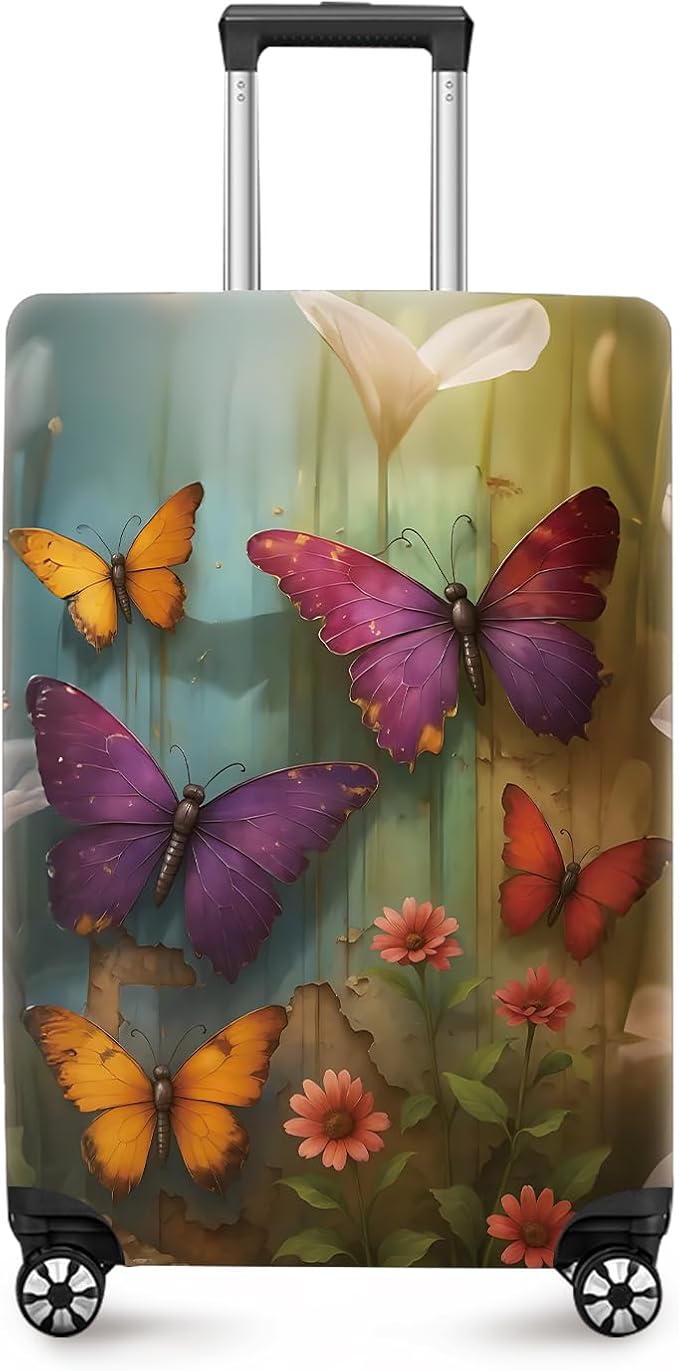 ANNA QUEEN Butterfly Garden Luggage Cover, Colorful Butterfly and Flower by ANNAQUEEN