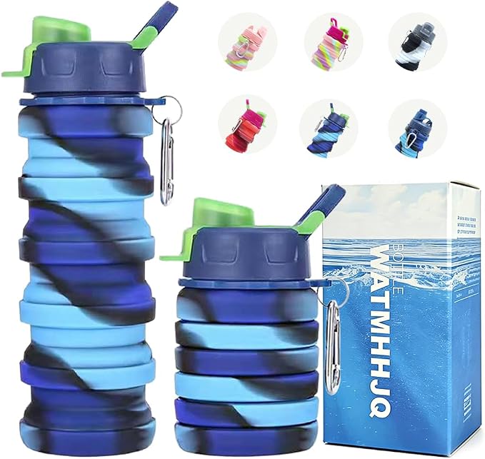Silicone Collapsible Water Bottles, 16oz 500ml Portable Foldable Expandable by WATMHHJQ