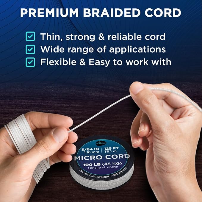 TECEUM Micro Paracord – 1.18 mm X 125 ft – Micro Utility Cord – Thin Braided - Image 3