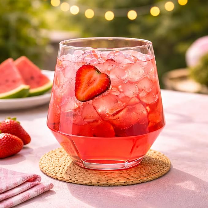 Oojami 40 Pack Diamond Plastic Wine Glasses 12oz Gold Rim Stemless Disposable - Image 4