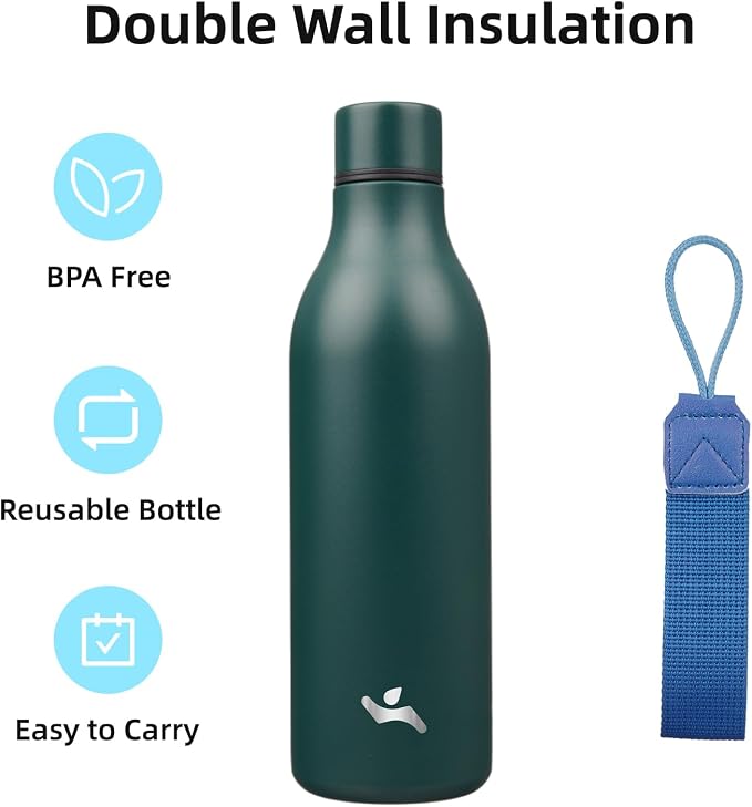 Insulated Water Bottle with Strap, 25 oz Double Wall Stainless Steel Vacuum - Image 3