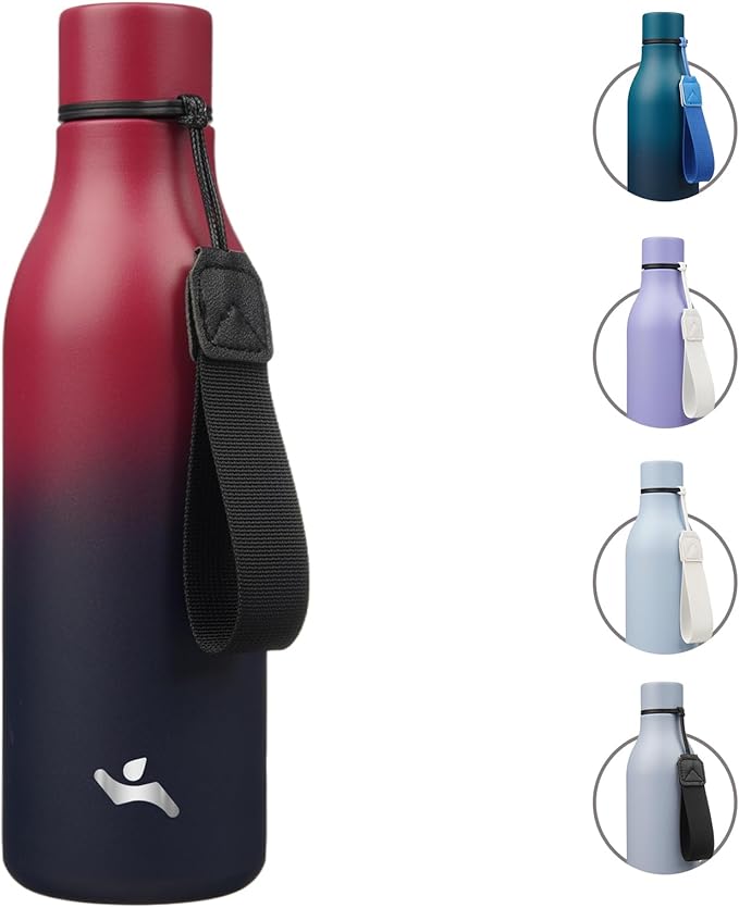 Insulated Water Bottle with Strap, 18 oz Double Wall Stainless Steel Vacuum by Konokyo