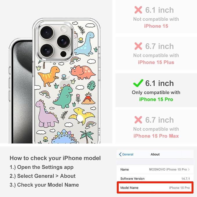 MOSNOVO for iPhone 15 Pro Case | Military Grade 6.6ft Drop Tested | Clear - Image 2