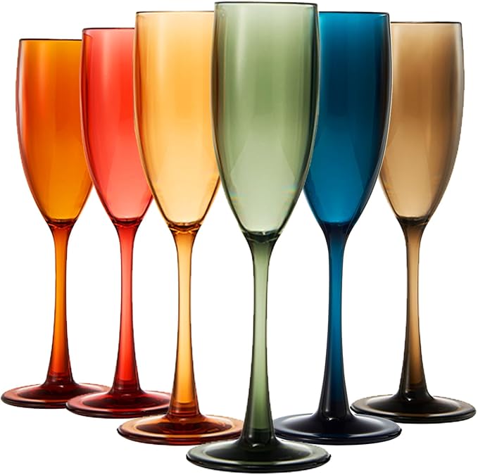 European Style Plastic Acrylic, Champagne Flutes Glasses | Set of 6 | Colored by TheWineSavant