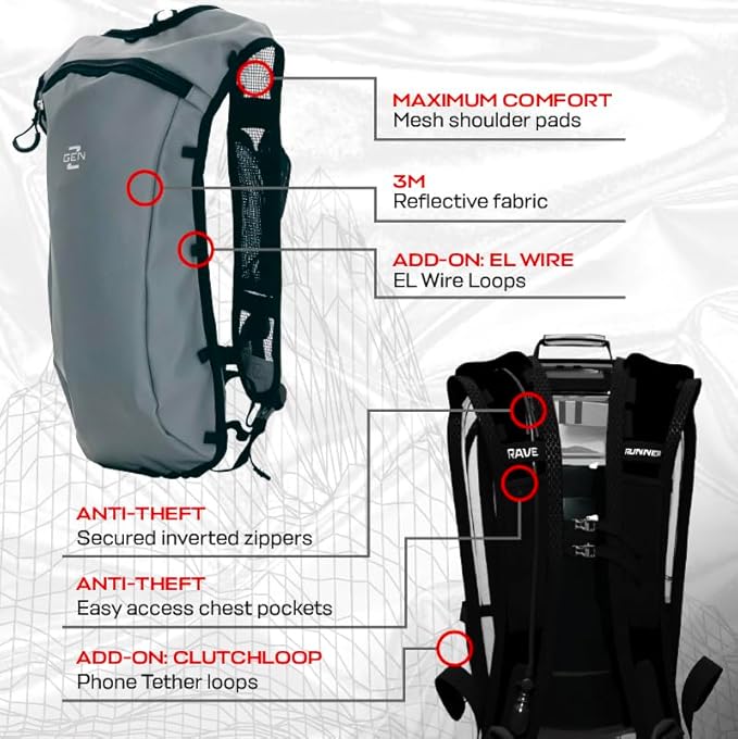 Festival Approved Hydration Backpack Rave | Anti-Theft Chest Pockets, 2L - Image 6