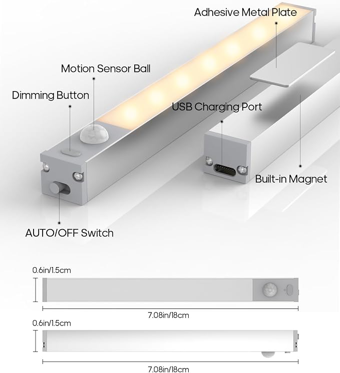 GOODEA 3 Pack Led Under Cabinet Lights Wireless, 7’’ Rechargeable Motion Sensor - Image 2