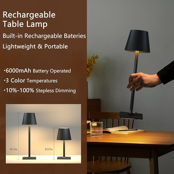 Fizrice 4 Pack Cordless Table Lamps, Portable Rechargeable Lamp, 6000mAh - Image 4