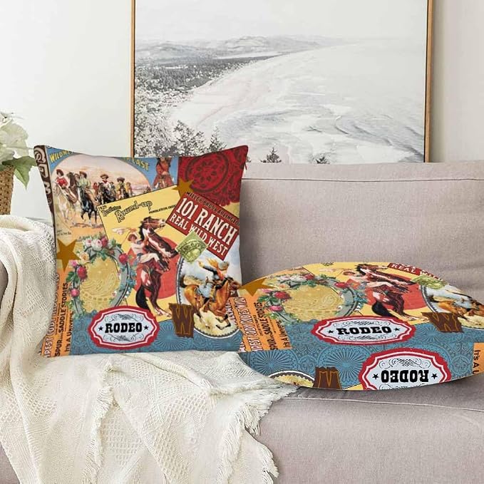 Cowgirls Wild West Pillow Covers 18 X 18 Far East Rodeo Round Up Win Ride Horse - Image 5