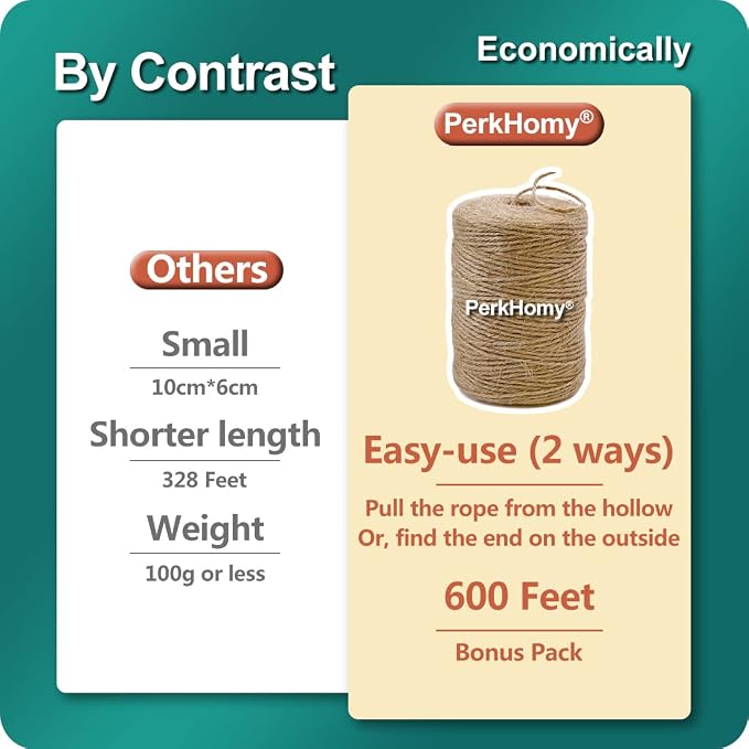 PerkHomy Natural Jute Twine 600 Feet Long Twine String - Image 3