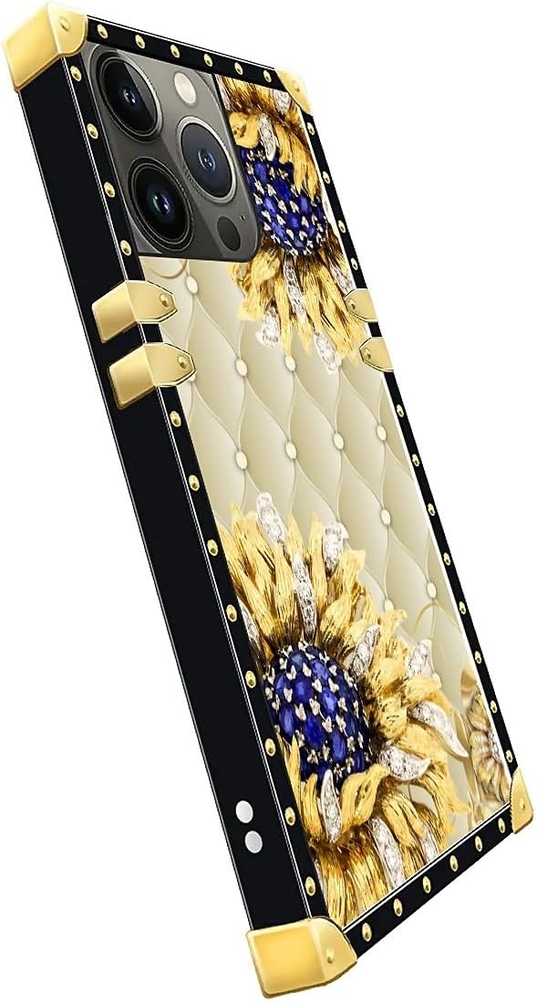 Compatible with iPhone 13 Pro Case, Sunflower Diamonds Leather Luxury Golden - Image 4