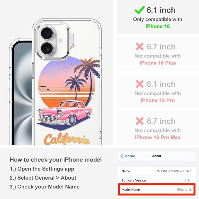 MOSNOVO for iPhone 16 Case, Shockproof Military-Grade Protection 6.6ft Drop - Image 2