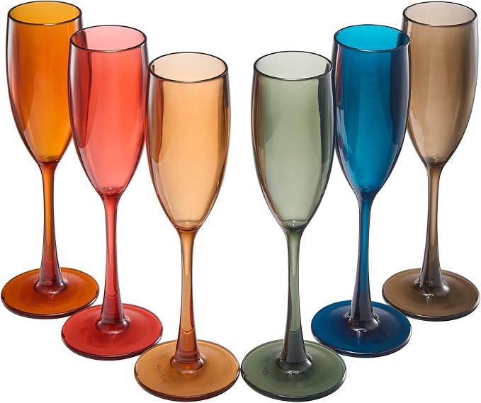 European Style Plastic Acrylic, Champagne Flutes Glasses | Set of 6 | Colored - Image 8