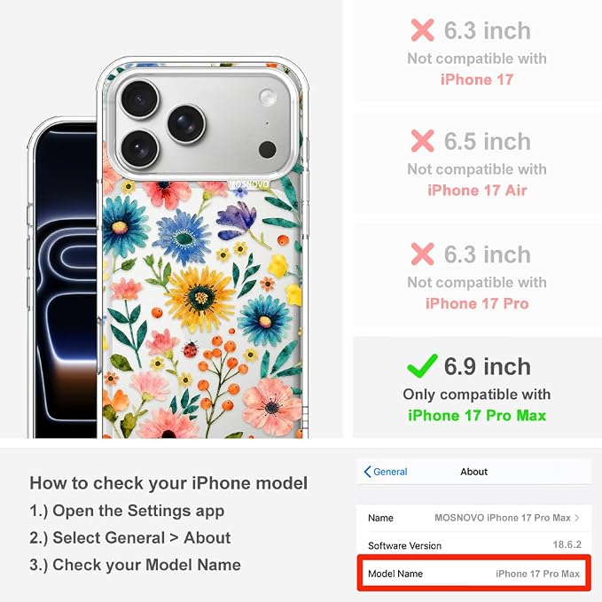 MOSNOVO for iPhone 17 Pro Max Case, Shockproof Military-Grade Protection 6.6ft - Image 2