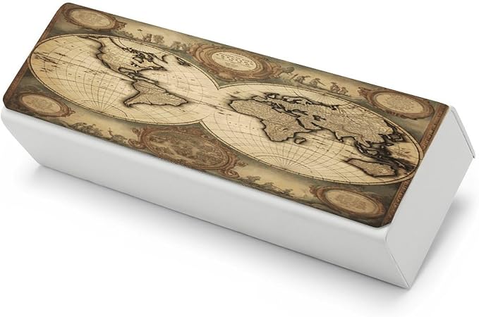 World Map Eyeglass Case Spectacle Case Slim PU Leather Eyeglass Case by LZQPOEAS