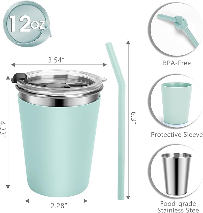 Kids Cups with Straws and Lids Leak Proof, 12oz Sippy Cups - Image 2