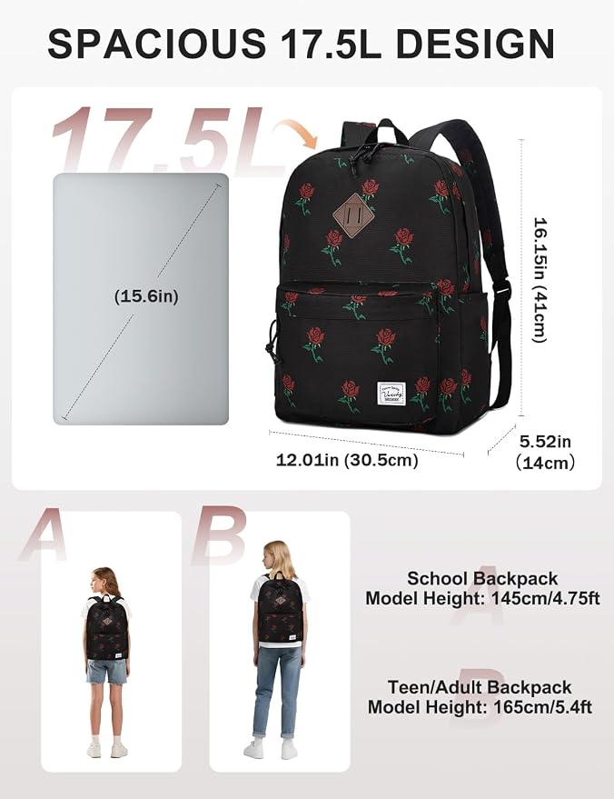 VASCHY Backpack for School, Lightweight Water Resistant Bookbag Casual Daypack - Image 2