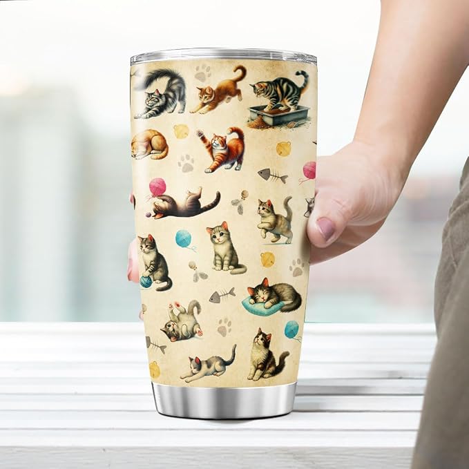 Cute Cat Pattern Travel Mug, 20oz Insulated Stainless Steel Tumbler - Image 6