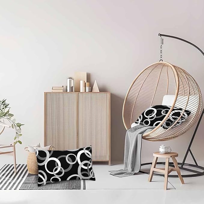 Abstract Geometric Circle 12 X 20 Pillow Covers Black White Decor Artwork Set - Image 8