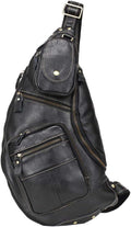 Hebetag Vinatge Leather Sling Bag Crossbody Backpack by Hebetag
