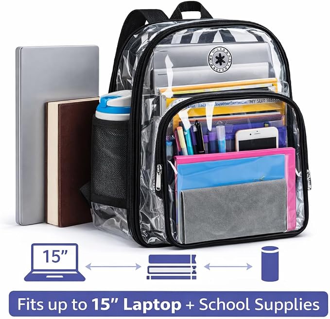 K-Cliffs Large Transparent Backpack Clear Heavy Duty School Bag Durable Student - Image 3