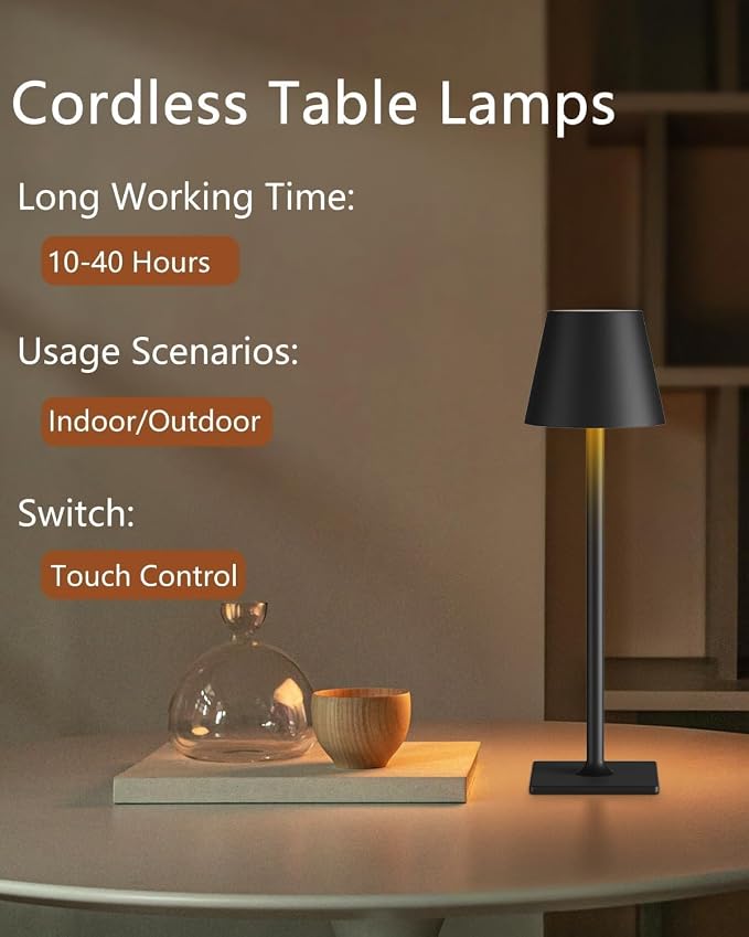 Fizrice Cordless Table Lamp Rechargeable Lamps: 6000mAh Battery Operated Table - Image 3