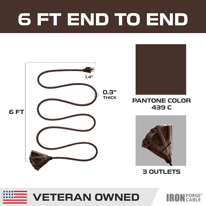 Iron Forge Cable 6ft Brown Outdoor Extension Cord - Image 8