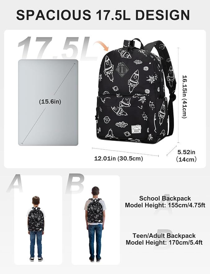VASCHY Backpack for School, Lightweight Water Resistant Bookbag Casual Daypack - Image 2