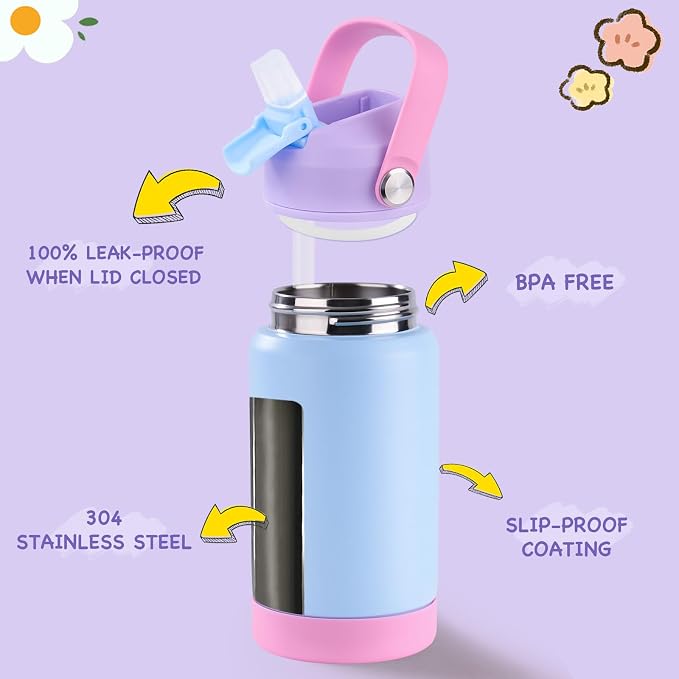 Kerilyn 12oz Kids Water Bottle 2 Pack, Stainless Steel Insulated Water Bottle - Image 2