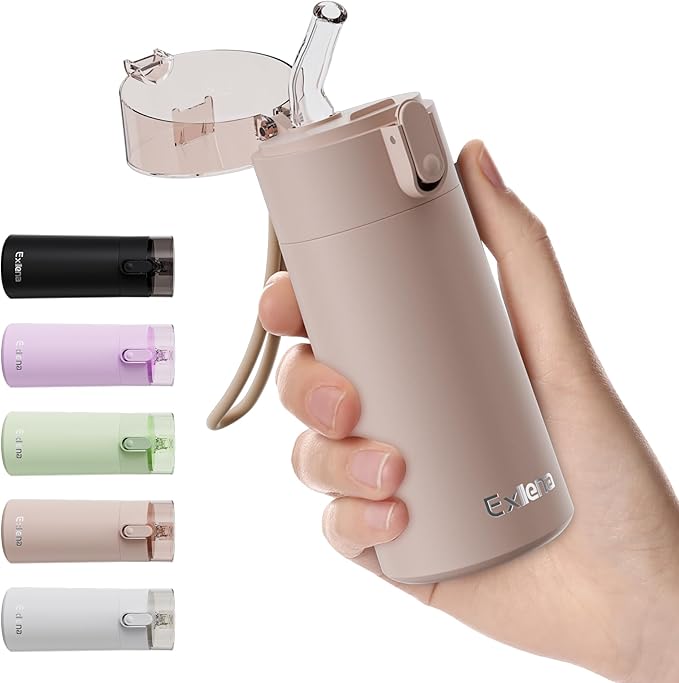 5oz Small Water Bottles with Straw, Mini Water Bottle with One-Hand Open Design by Exllena