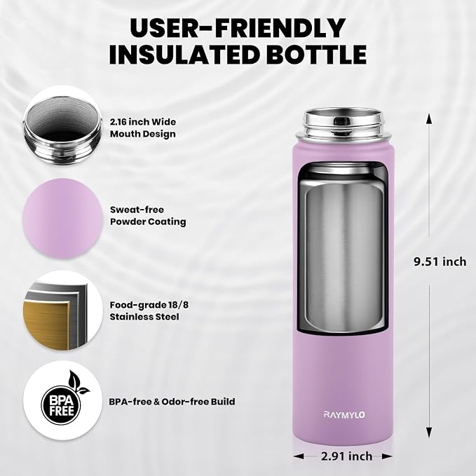 RAYMYLO Insulated Water Bottle 20 oz, Triple Wall Vacuum Stainless Steel - Image 5