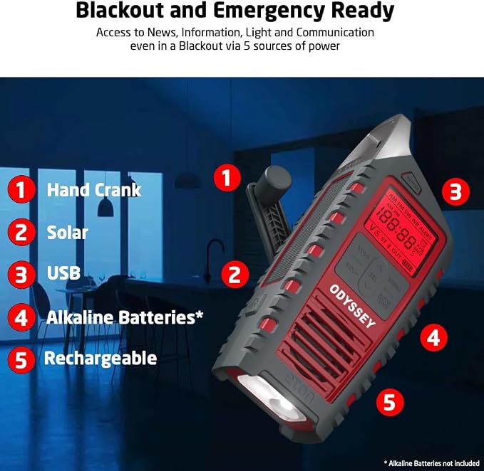 Eton Odyssey Hand Crank NOAA Weather Radio, All Band Emergency Radio, AM/FM - Image 3