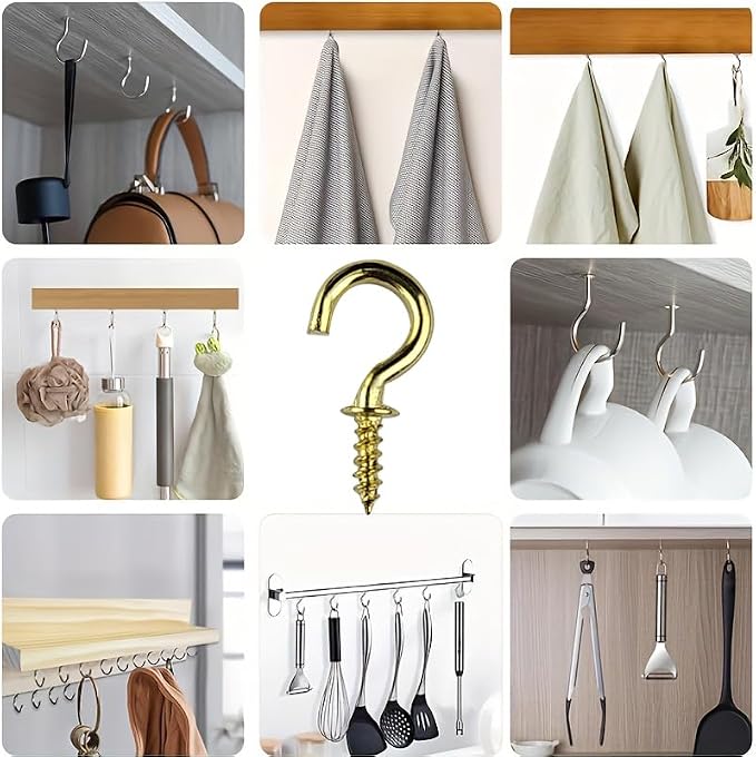 Set of 100 Nickel Plated Metallic Golden Cup Hooks Small Hooks, 1/2 Inch - Image 4