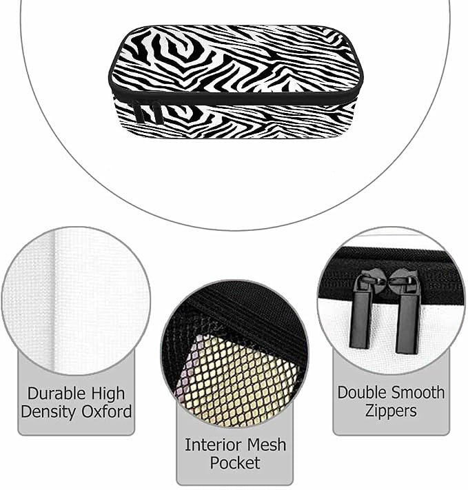 Black White Stripes Pencil Case Organizer Zebra Animal Skin Artwork Texture - Image 3