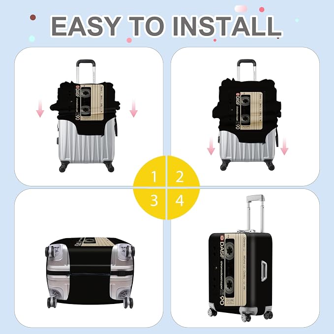 ANNA QUEEN Retro Cassette Tape Luggage Cover, Vintage Music Design Suitcase - Image 6