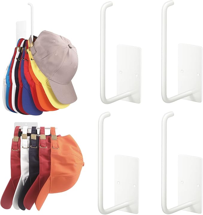 Hat Racks for Baseball Caps 4 Pack, Stainless Steel Adhesive Hat Hanger Hooks by Letohoumia