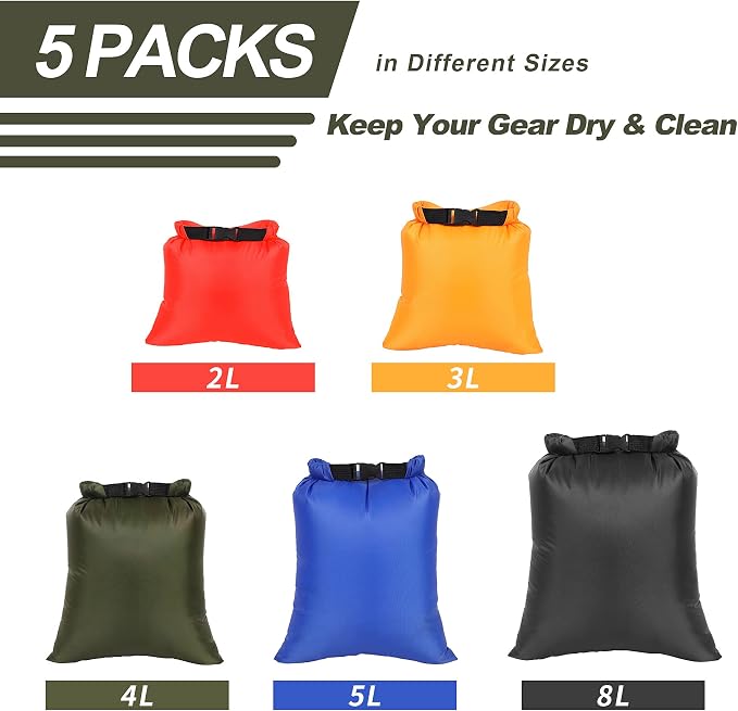 Dry Bags Waterproof Set, 5 Packs Ultralight Waterproof Bags Small Stuff Sack - Image 8