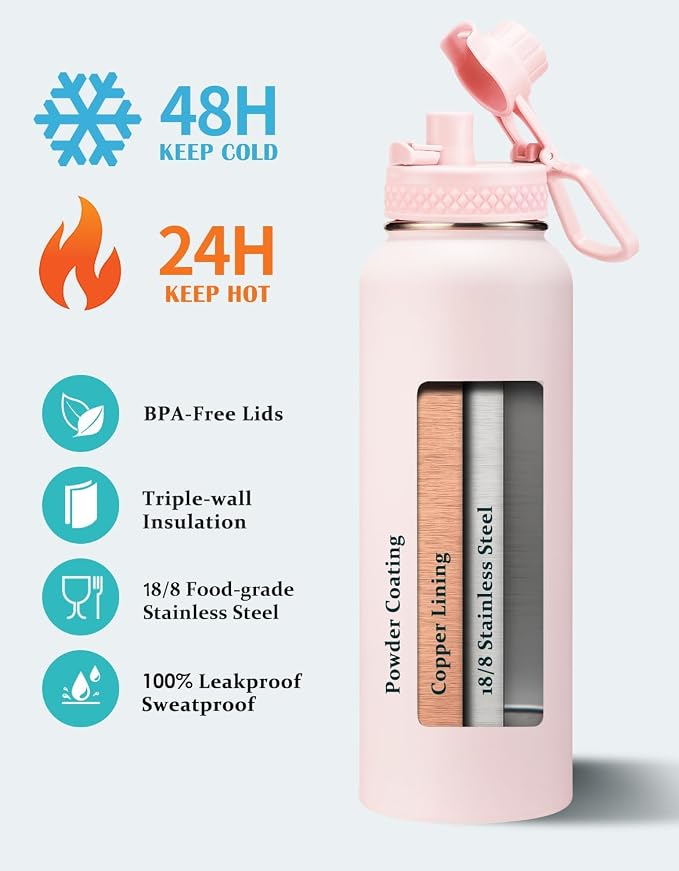 Pink 40 oz Insulated Water Bottle - - Image 2