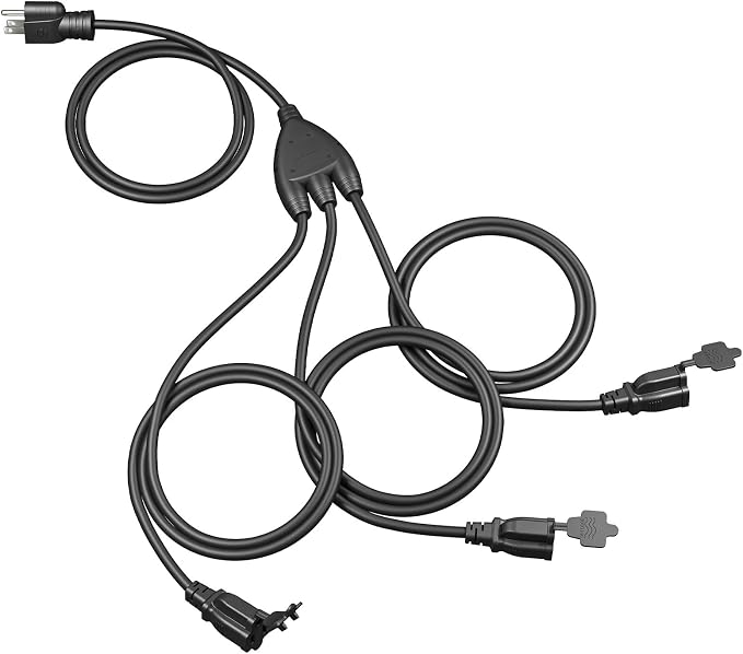 DEWENWILS Outdoor Extension Cord 1 to 3 Splitter, Total 12FT, 13A 125V 1625W by DEWENWILS