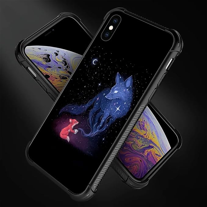 for iPhone X/Xs Case, Galaxy Fox Wolf Pattern Graphic Design Girl Boy Soft - Image 4