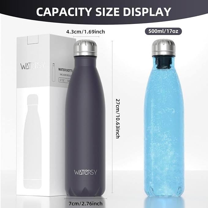 WATERSY Stainless Steel water bottles, 17oz/500ml Insulated Water Bottles - Image 3