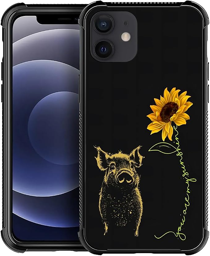 for iPhone 11 Case, Pig Sunflower Yellow Sunshine Pattern Graphic Design Girl by FKBRCL4U
