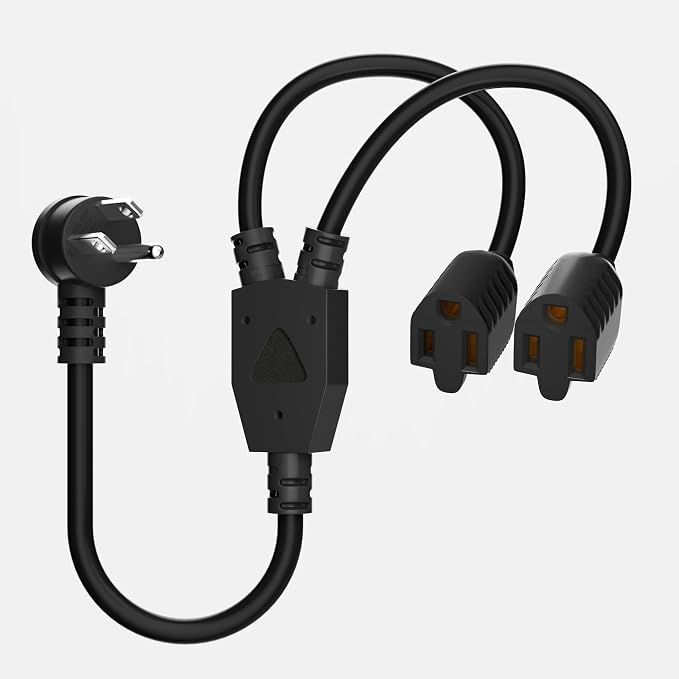 Elecan 3-Prong Y Splitter Power Extension Cord 1 FT, 45-Degree Angled Flat Plug by Elecan