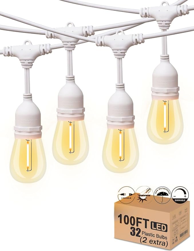Outdoor String Lights LED White 100FT Patio Lights String by Meidaoduo