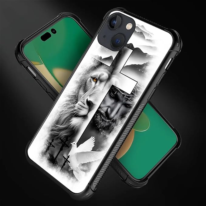 for iPhone 13 Case, Lion Cross Jesus Christ Dove Pattern Graphic Design Girl - Image 2