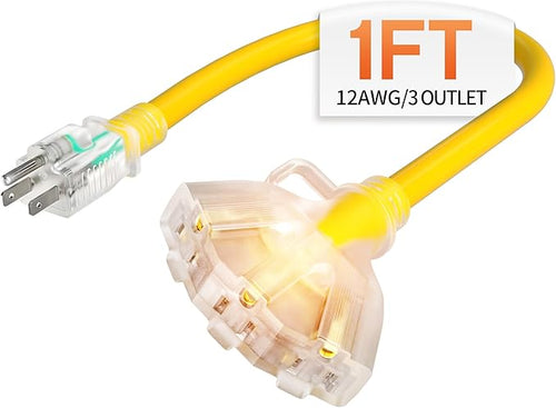 1 ft 12 Gauge Heavy Duty 3 Outlet Extension Cord Splitter by Deeklify