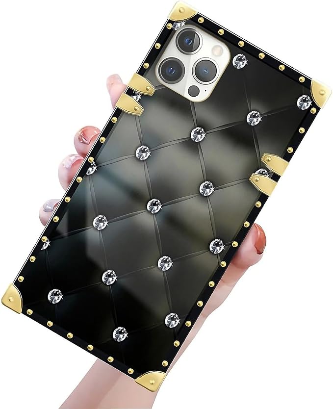 Compatible with iPhone 12/12 Pro Case, Shiny Black Sofa Crystal Luxury Golden - Image 3